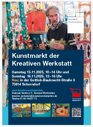 Zum Download: Flyer der Kreativen Werkstatt mit Informationen zum Kunstmarkt am 15. und 16. November 2025 Zum Download: Flyer der Kreativen Werkstatt mit Informationen zum Kunstmarkt am 15. und 16. November 2025